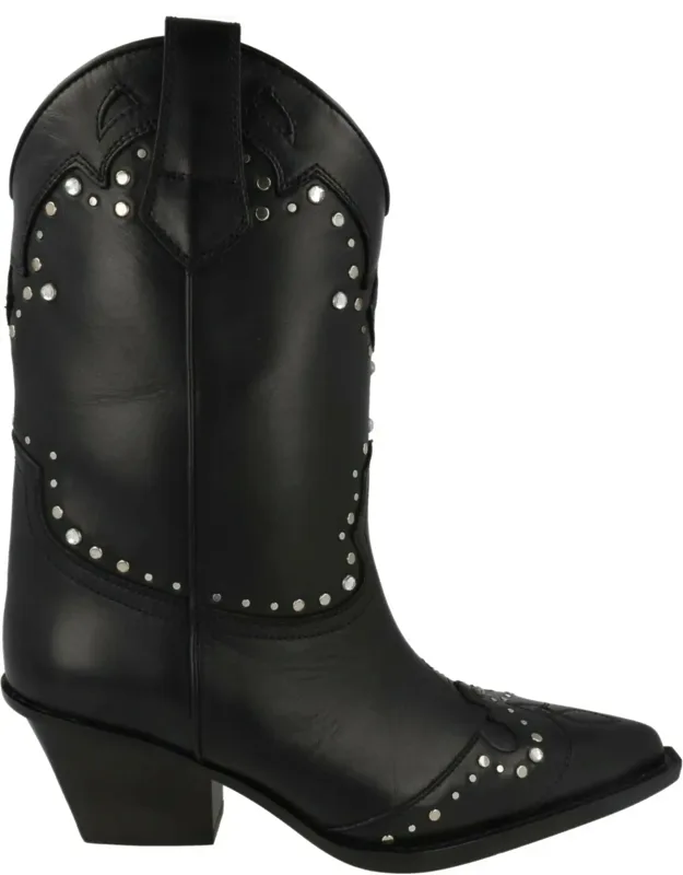 Janice Boots With Western Inspired Design And Silver-tone Stud Accents