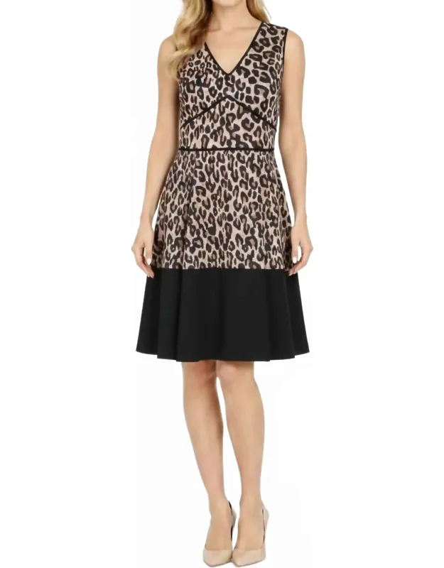 V Neck Leopard Print A-line Dress