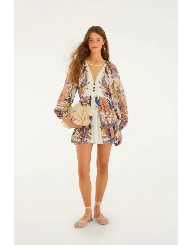 Sea Garden Puff Sleeve Mini Bubble Dress