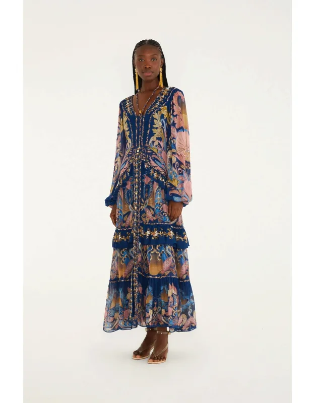 Sea Garden Braid Details Maxi Dress