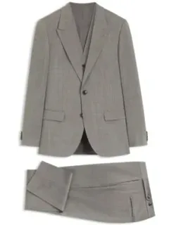Three-piece Slim-fit Suit In Wool-blend Poplin