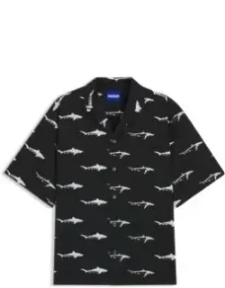 Hugo Printed Relaxed-fit Shirt In Cotton Poplin - Breathable, Roomy Fit