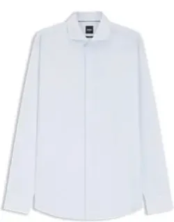 Printed Slim-fit Shirt In Wrinkle-free Cotton Twill