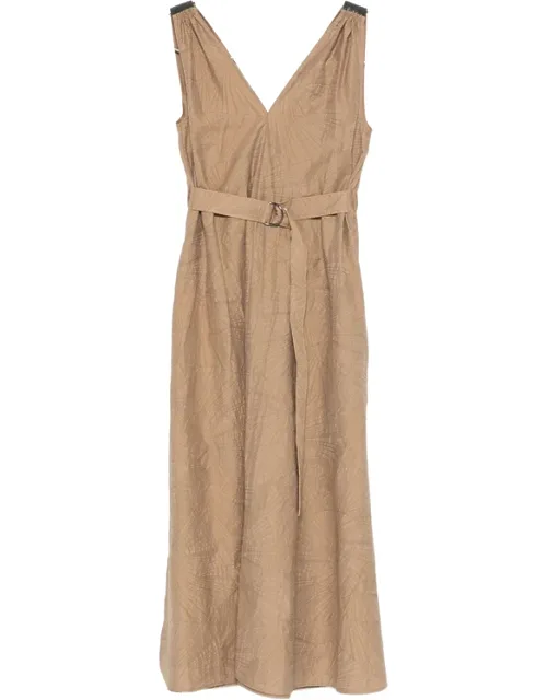 V-neck Belted Midi Dress