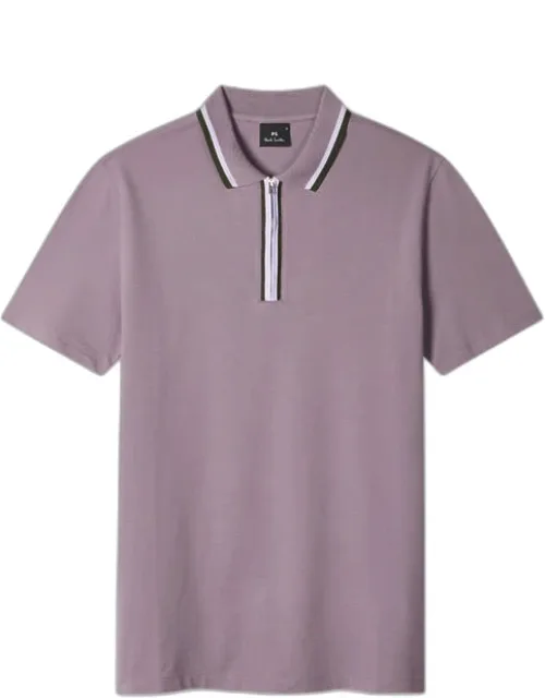 Washed Contrast Tipping Zip Polo Shirt