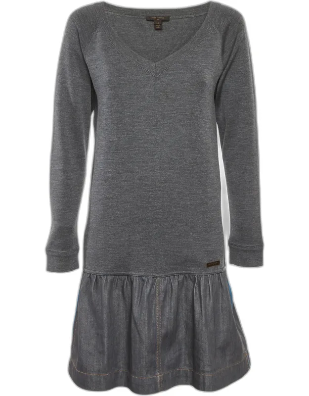 Wool Knit And Cotton Pleated Dress