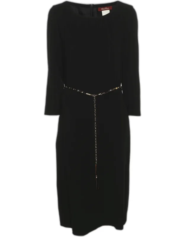Wool Blend Belted Midi Dress