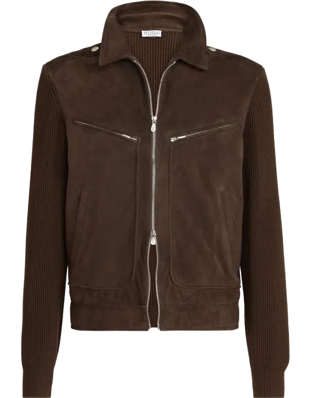 Ribbed-knit Suede Jacket