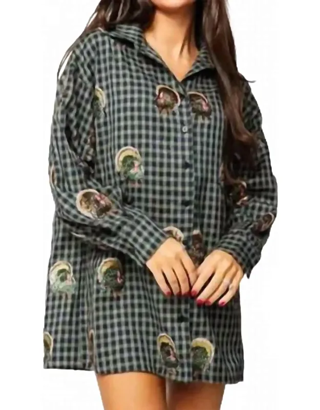Scattered Turkey Button Up Dress