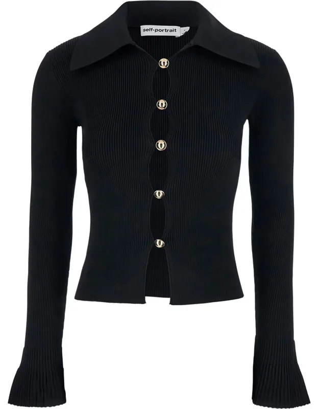 Ribbed Knit Cardigan With Bold Front Cutouts