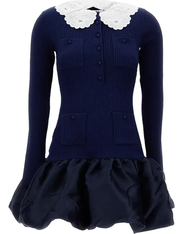 Balloon Mini Dress With Lace Collar
