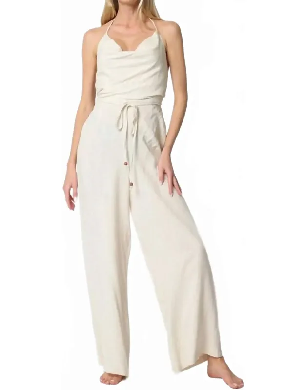 Cowl Tie Back Neck Backless Belted Jumpsuit
