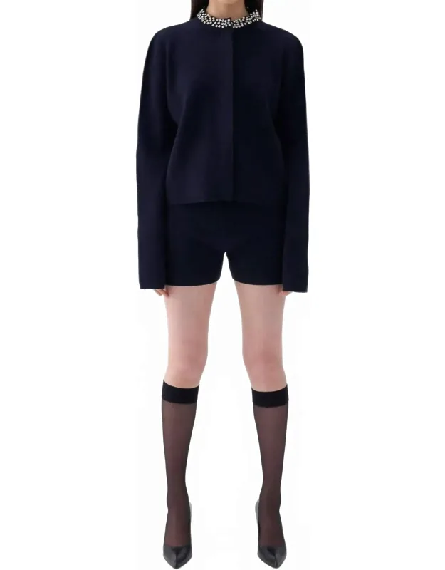 Shiny Stone Collar Knit Cardigan