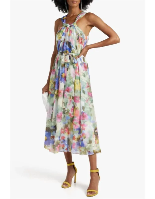 Gathered Floral-print Chiffon Midi Dress