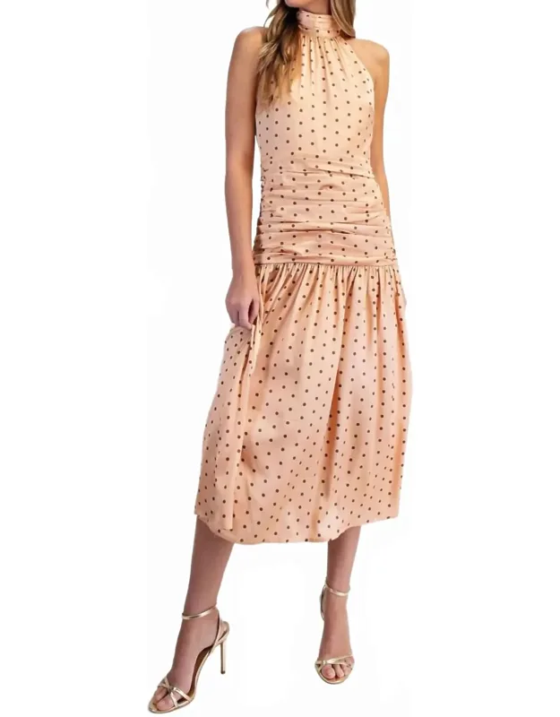 Halter Neck Polka Dot Midi Dress