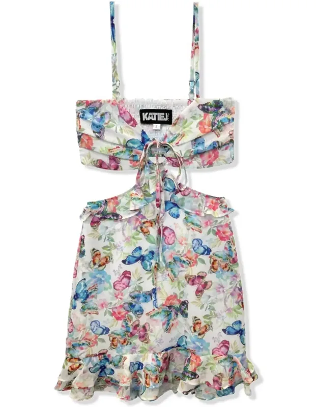 Tween Cutout Print Dress In Butterflies
