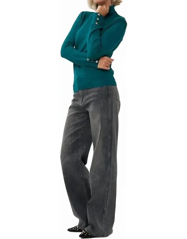 Button Cuffed Turtleneck Sweater