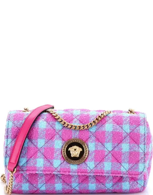 Medusa Icon Chain Flap Bag Quilted Tweed East West