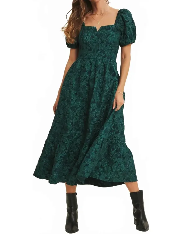 Timeless Elegance Floral Jacket Puff Sleeve Midi Dress