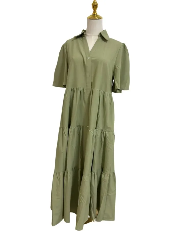 Flutter Sleeve Button Down Midi Dress