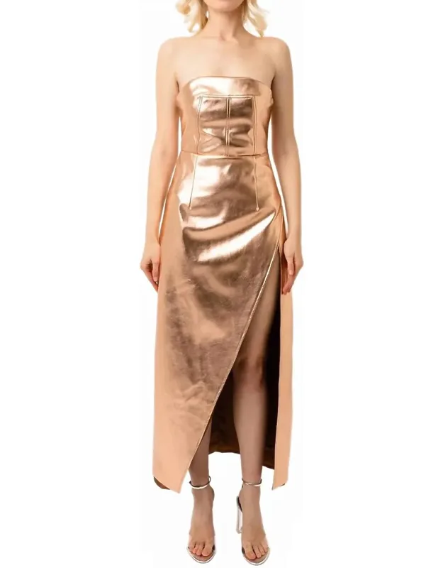 Faux Leather Rear Zip Bandeau Maxi Dress