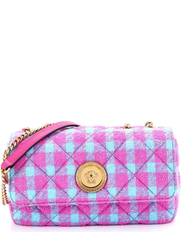 Medusa Icon Chain Flap Bag Quilted Tweed East West