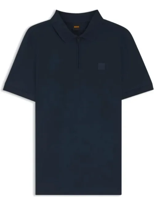 Stretch-cotton Slim-fit Polo Shirt With Patch And Clean Zipper Placket