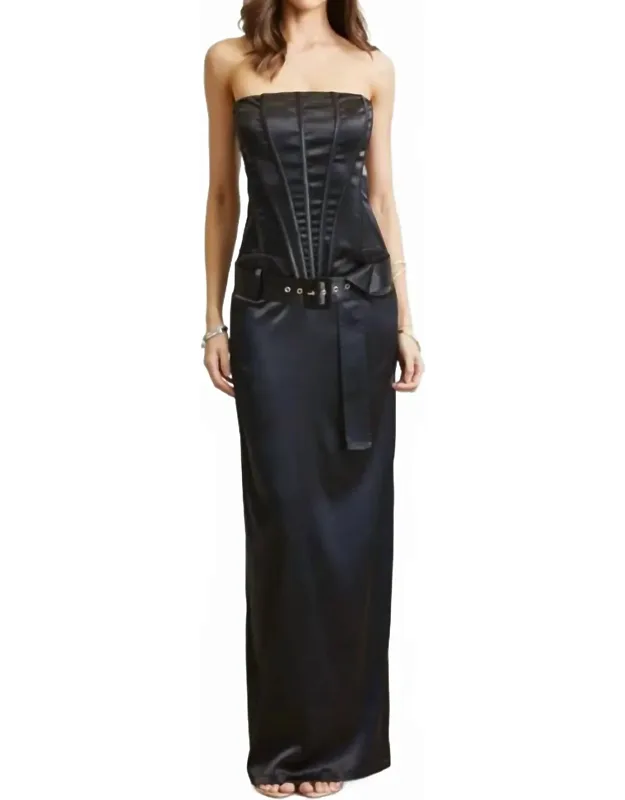 Satin Corset Belted Maxi Dress