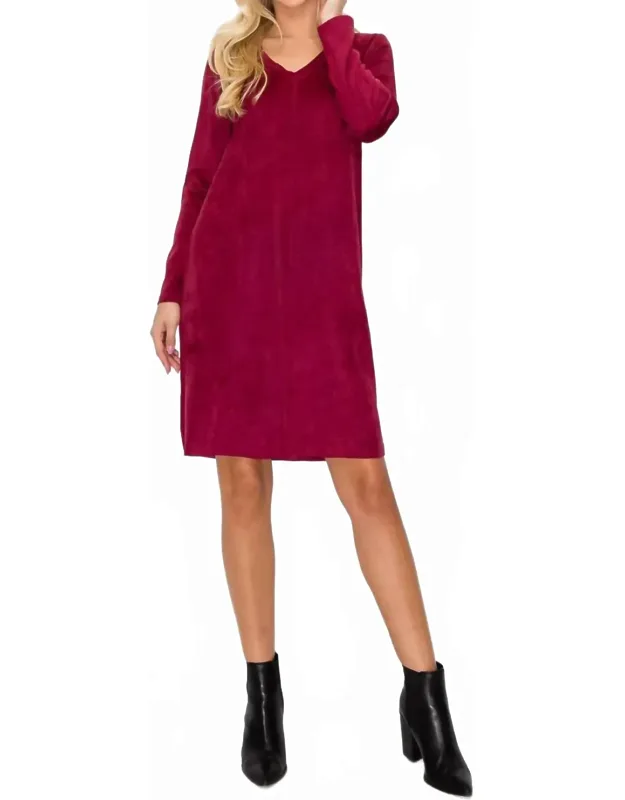 Aurora Stretch V-neck Suede Dress