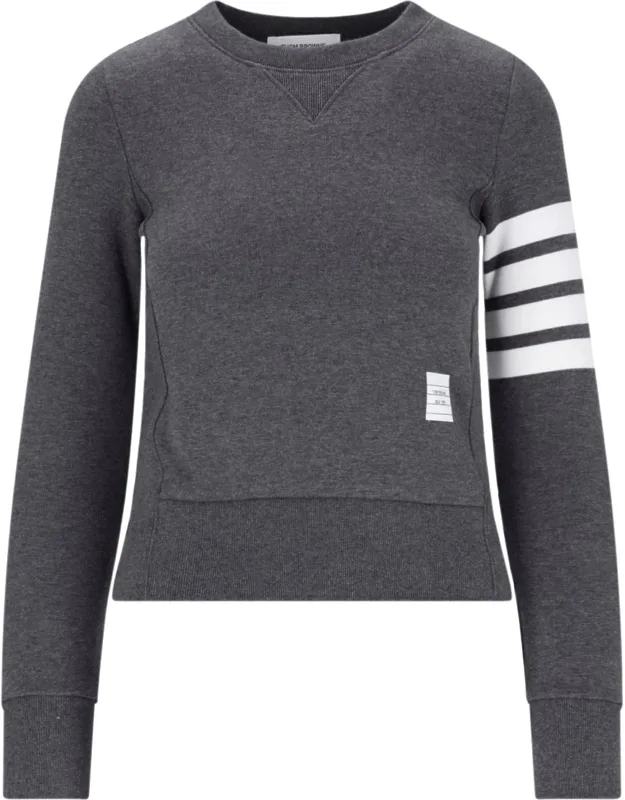 '4-bar Crew Neck Sweatshirt With Adjustable Button Side Slits'