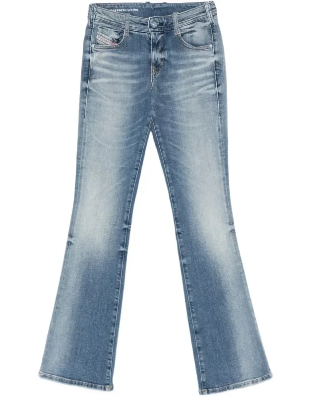 Faded Denim Jeans With Flared Silhouette