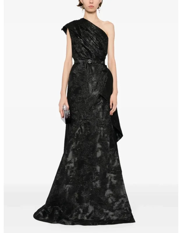 One-shoulder Brocade Dress