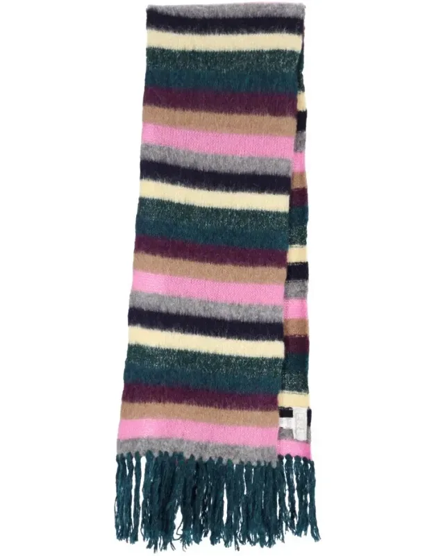 Textured Multicolor Knitted Scarf With Fringed Ends