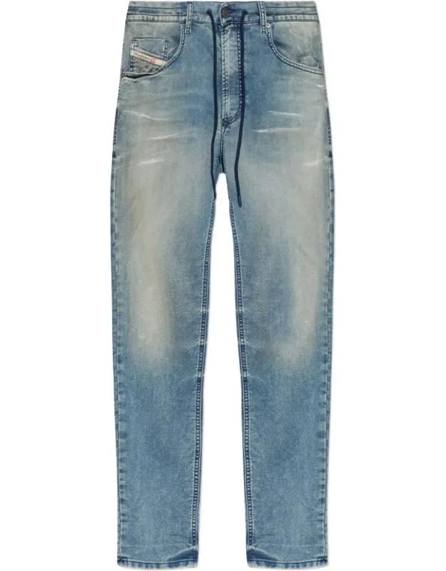 Faded Blue Drawstring-fastening Jeans