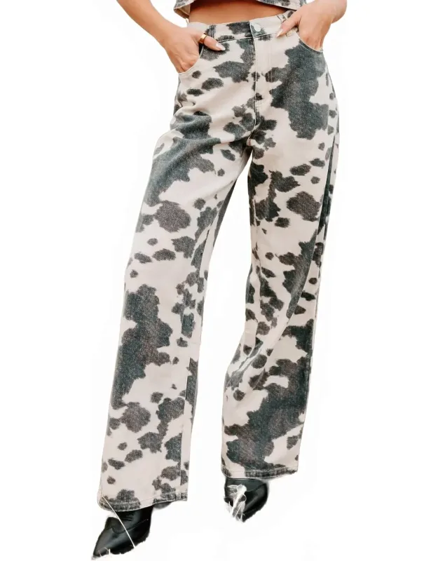 Wide Leg Cow Print Jeans