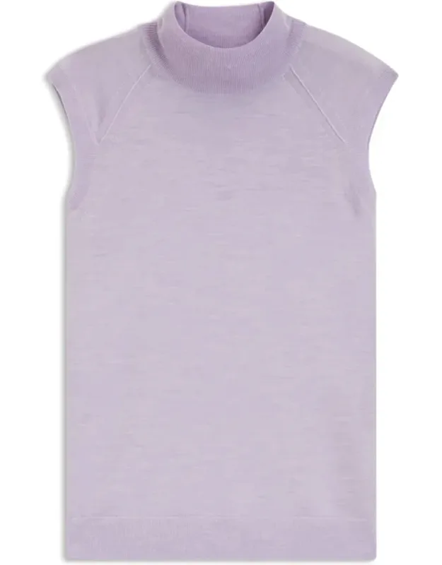 Sleeveless Top In Merino Wool With Mock Neck