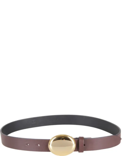 Slim Leather Belt With Oval Gold Buckle