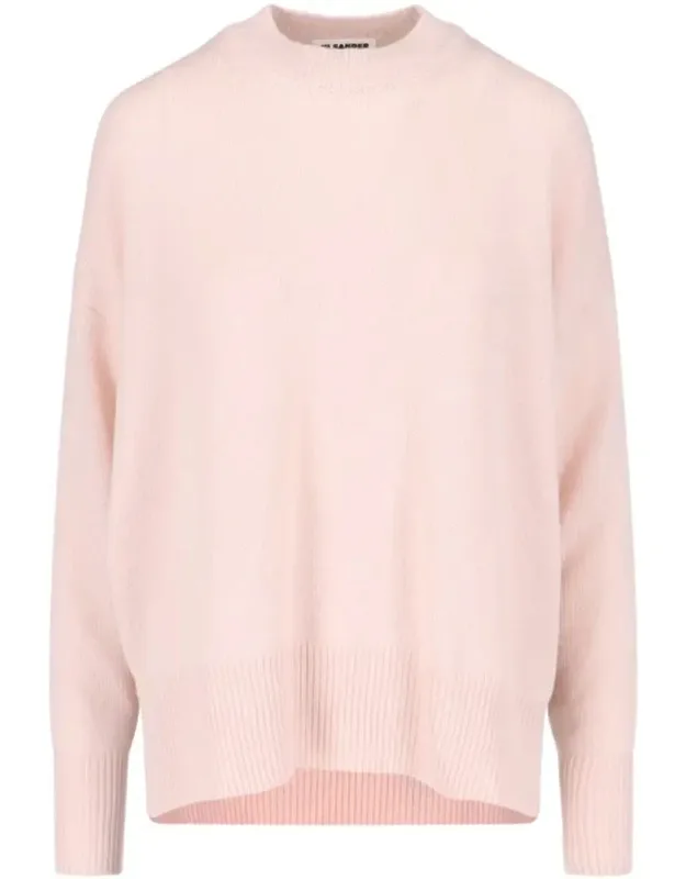 Cashmere Knit Sweater With Ribbed Trims And Straight Hem