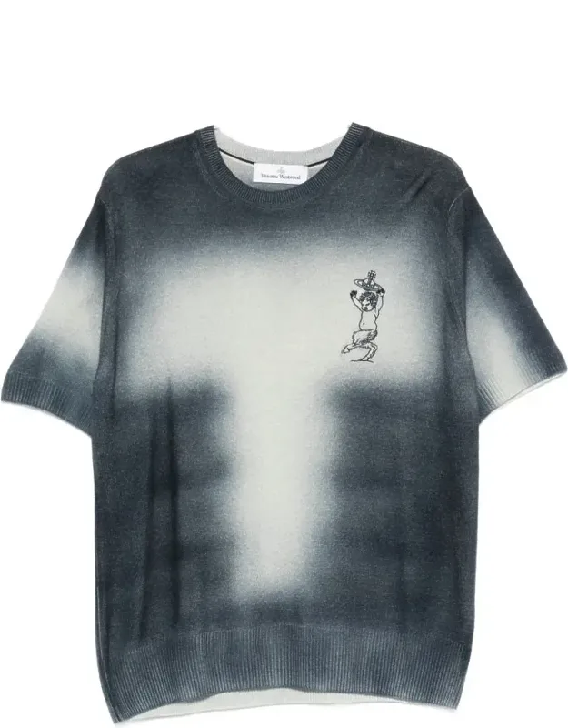 Gradient Knit T-shirt With Ribbed Details