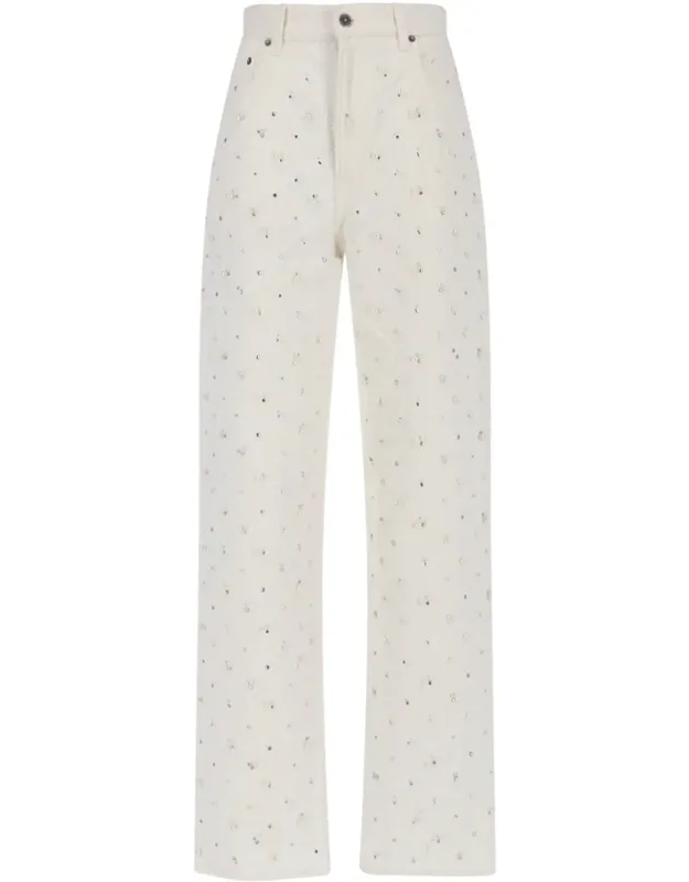 High-waisted Denim Jeans With Crystal Embellishments