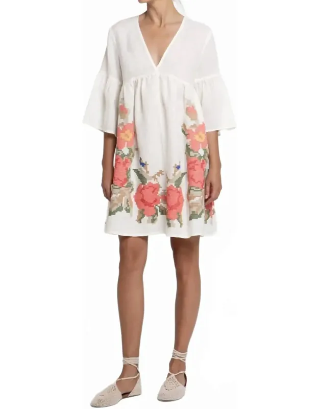 Embroidered Linen Mini Dress