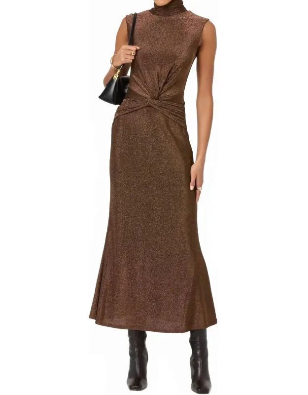 Metallic Twist Front Maxi Dress