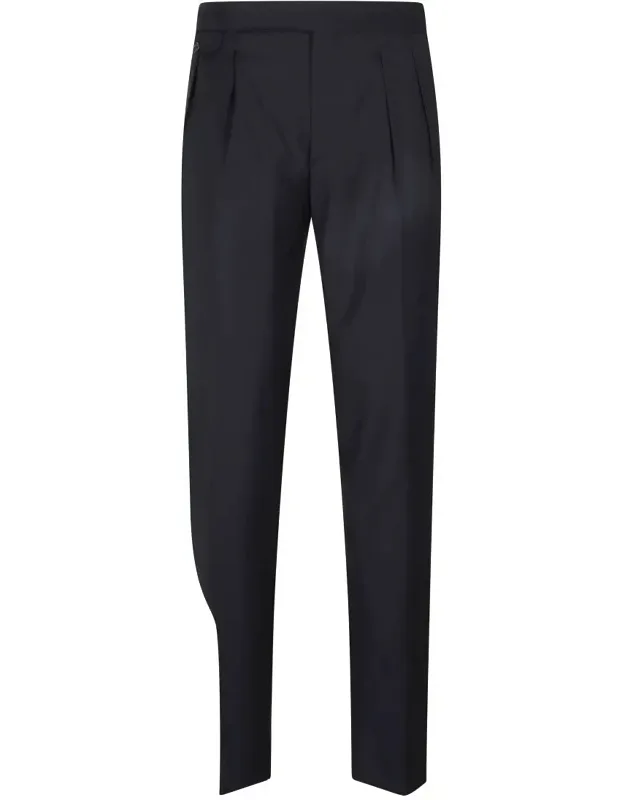 Pants With Double Pleats In Wool