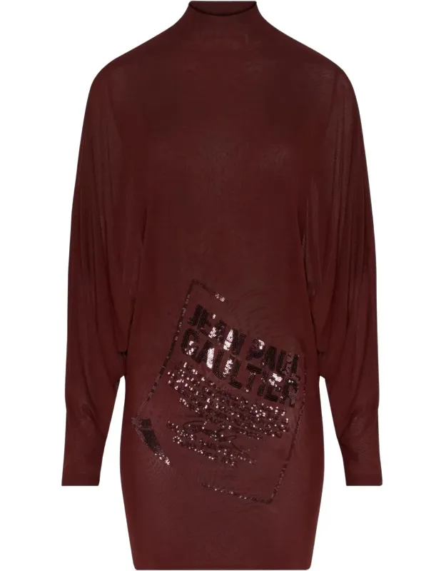 Sequin-embellished High Neck Dress