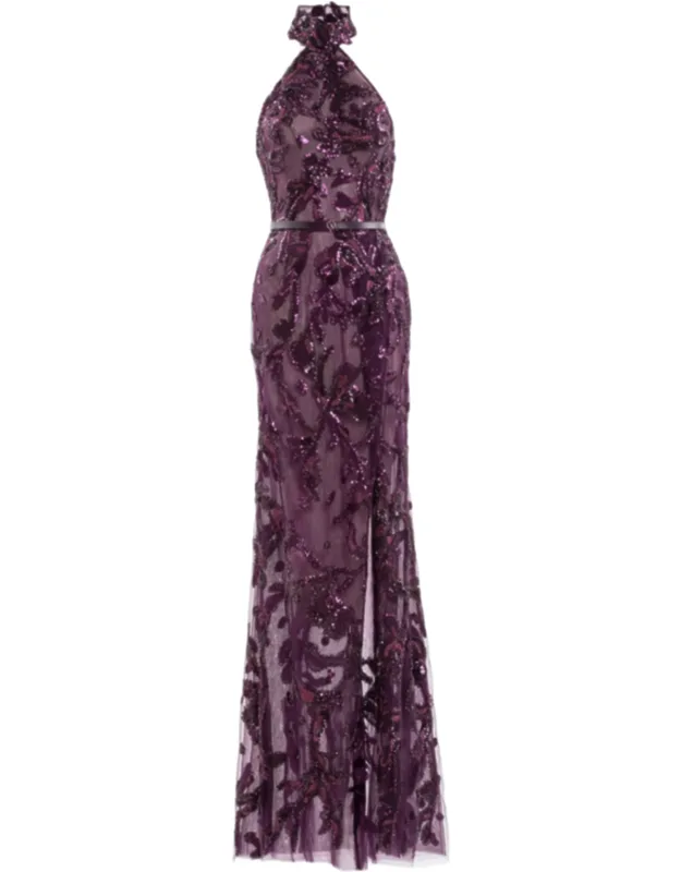 Halter Neck Embroidered Tulle Dress