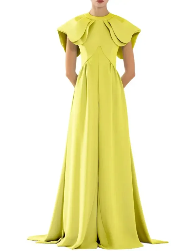 Crepe Jumpsuit With Back Overskirt