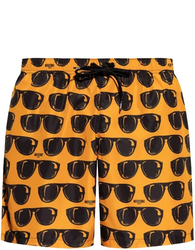 Amber Orange Swim Shorts With Elasticated Drawstring Waistband And Side Pockets