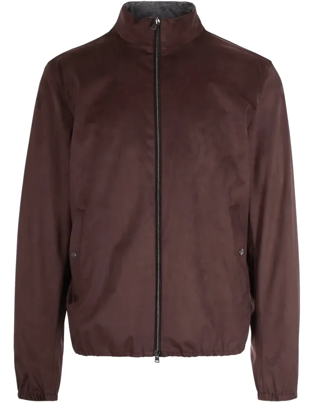 Suede-texture Casual Jacket With High Collar