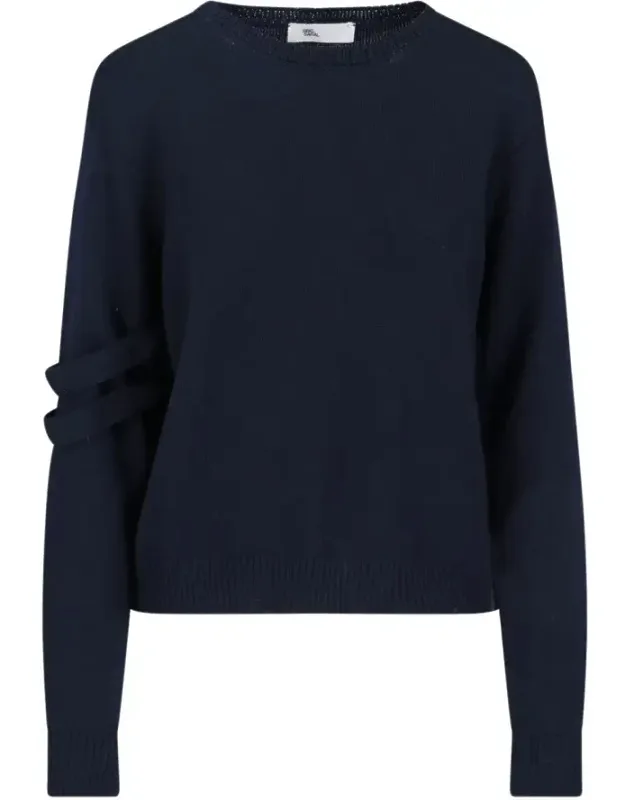 Double Strap Detail Sweater With Cropped Fit And Ribbed Cuffs
