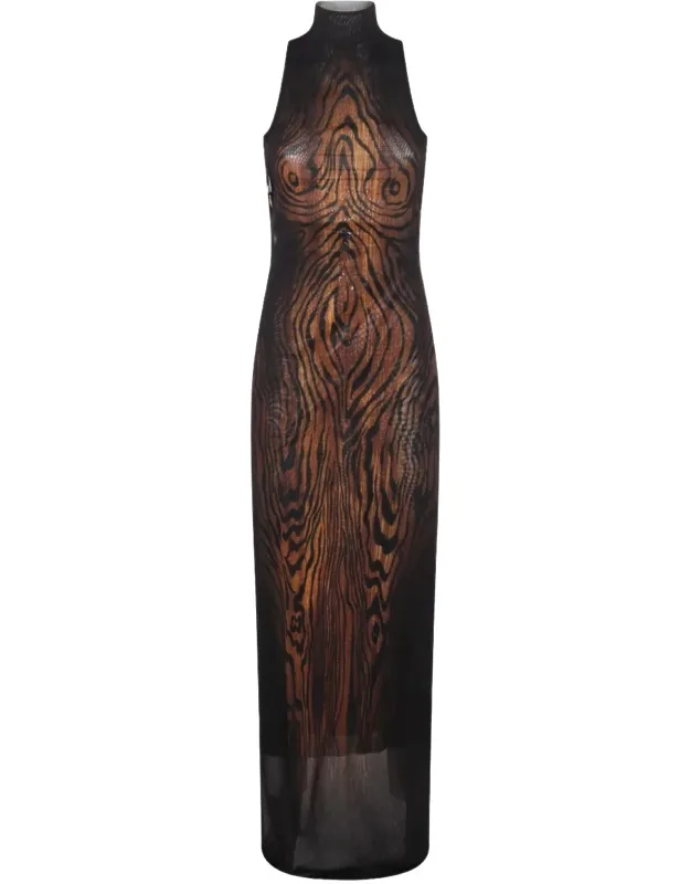 Wood Grain Print Maxi Dress